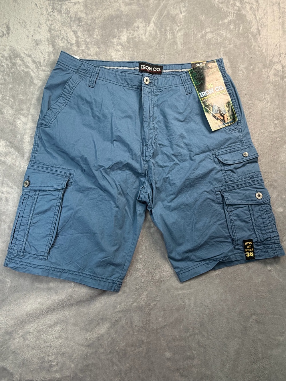 Iron Co. Men's Slate Blue Cargo Shorts 98% cotton Summer Beach 36